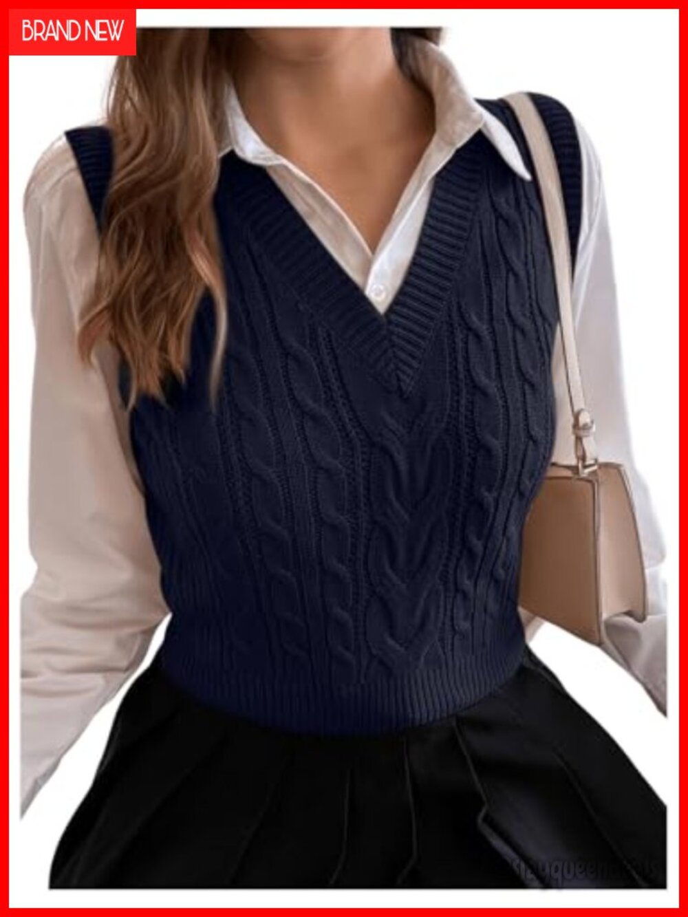 Cable Knit V Neck Sweater Vest Ribbed Crop Tank Top Sleeveless